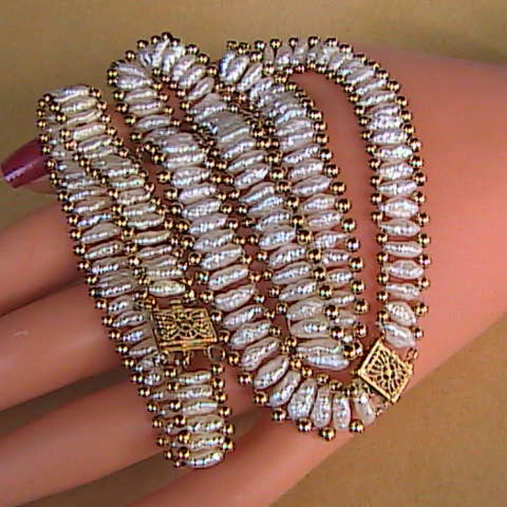 14k Yellow Gold Biwa Pearl Matching Set